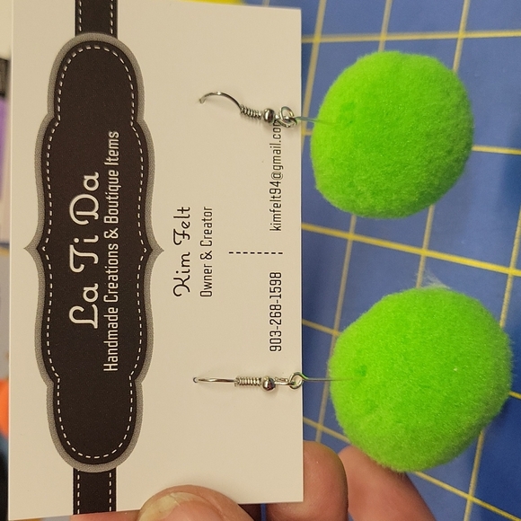 Fuzz Ball Lime Green Earrings - Picture 1 of 1